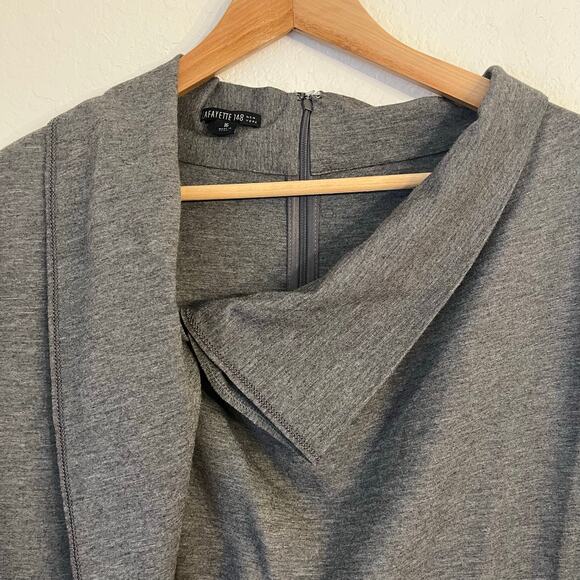Layfayette 148 Draped Front Dress Size 16 Midi Sheath Gray Office Stretch Work - Picture 3 of 15